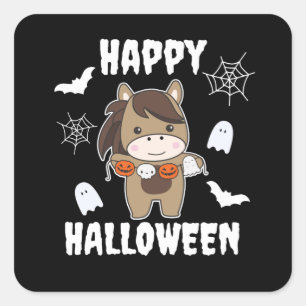 馬ハッピーハローウィンカボチャこうもり衣装 スクエアシール