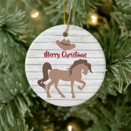 馬パーソナライズされたとカウボーイハットのメリークリスマス セラミックオーナメント