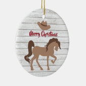 馬パーソナライズされたとカウボーイハットのメリークリスマス セラミックオーナメント (右)