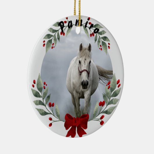 馬パーソナライズされたペットオーナメント写真年 セラミックオーナメント (右)