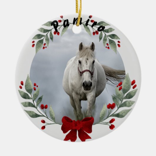 馬パーソナライズされたペットオーナメント写真年 セラミックオーナメント (正面)