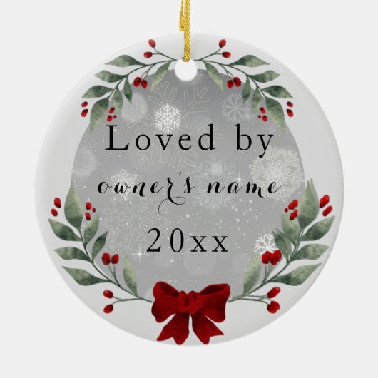 馬パーソナライズされたペットオーナメント写真年 セラミックオーナメント (裏面)