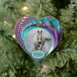 馬パーソナライズされたペットオーナメント写真年 セラミックオーナメント