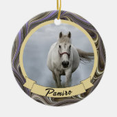 馬パーソナライズされたペットオーナメント写真年 セラミックオーナメント (正面)