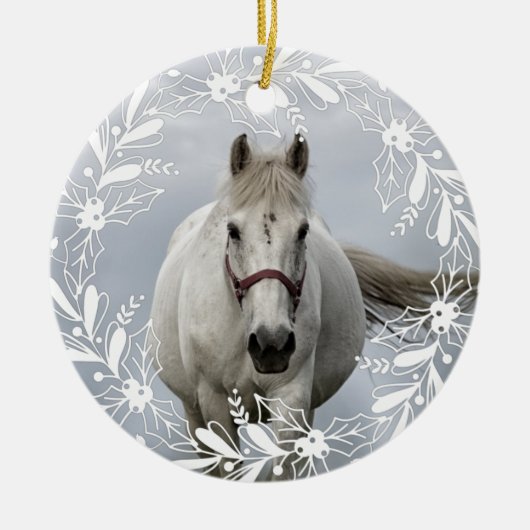馬パーソナライズされたペットオーナメント写真年 セラミックオーナメント (正面)