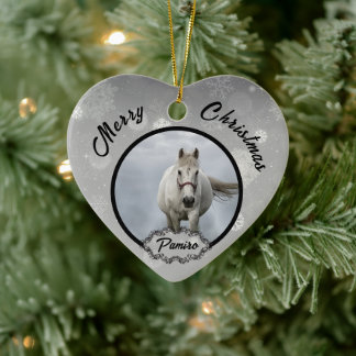 馬パーソナライズされたペットオーナメント写真年 セラミックオーナメント