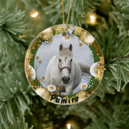 馬パーソナライズされたペットオーナメント写真年 セラミックオーナメント