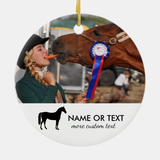 馬パーソナライズされた乗り写真馬術 セラミックオーナメント (裏面)