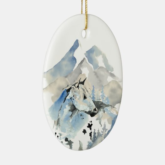 馬パーソナライズされた山クリスマス セラミックオーナメント (右)