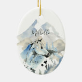 馬パーソナライズされた山クリスマス セラミックオーナメント (裏面)