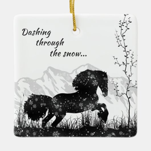 馬パーソナライズされた山クリスマス セラミックオーナメント (正面)