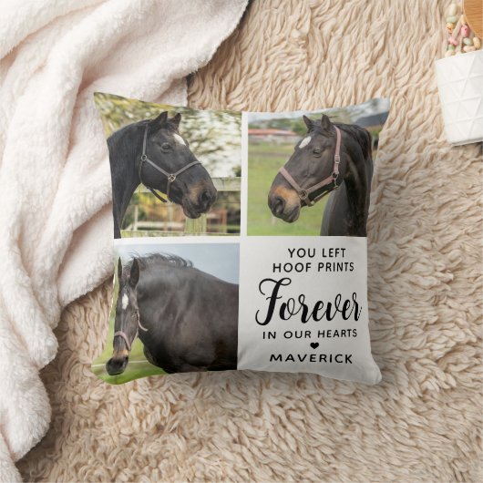 馬パーソナライズされた記念三ペットコラージュ クッション (ブランケット)