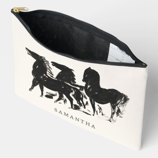 馬パーソナライズされた馬の名絵を描前 アクセサリーポーチ (見開き)