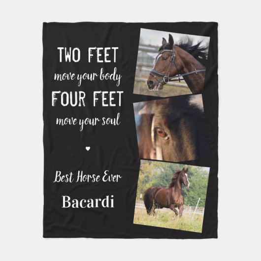 馬パーソナライズされた馬騎馬記念3枚の写真 フリースブランケット (正面)