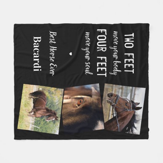 馬パーソナライズされた馬騎馬記念3枚の写真 フリースブランケット (正面(横))