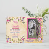 馬パーティーフラワーの花のポニー ピンクの招待状 招待状 (スタンド正面)