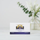 馬ビジネスプロフィールのマーケティングの金ゴールドの白 名刺 (スタンド正面)