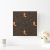 馬フェイクとブーツの彫り革 スクエア壁時計 (ホーム)