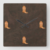 馬フェイクとブーツの彫り革 スクエア壁時計 (正面)