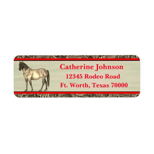 馬フェイク付き洋用工具付き革プリント ラベル (正面)