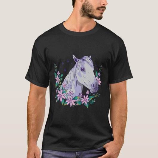 馬フローラ花乗馬馬好き Tシャツ (正面)