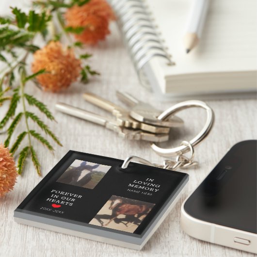 馬ペット記念赤いハート2枚カスタマイズ写真 キーホルダー (正面右)