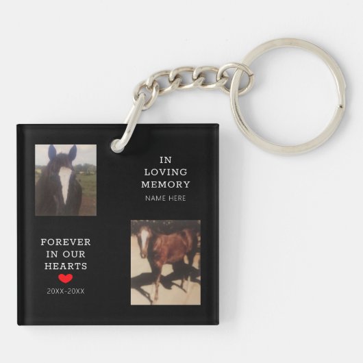 馬ペット記念赤いハート2枚カスタマイズ写真 キーホルダー (裏面)