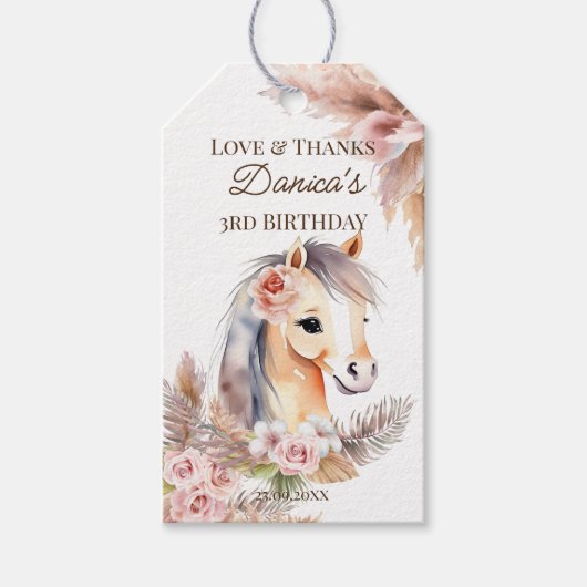 馬ポニーをテーマにした誕生日パーティーの好意 ギフトタグ (正面)