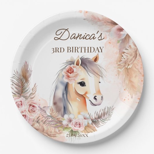 馬ポニーをテーマにした誕生日パーティー食器 ペーパープレート (正面)