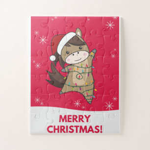 馬ポニークリスマススノーウィンターアニマルズウマ ジグソーパズル