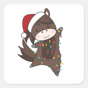 馬ポニークリスマススノーウィンターアニマルズウマ スクエアシール
