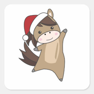 馬ポニークリスマススノーウィンターアニマルズウマ スクエアシール