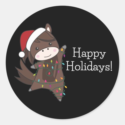 馬ポニークリスマススノーウィンターアニマルズウマ ラウンドシール (正面)