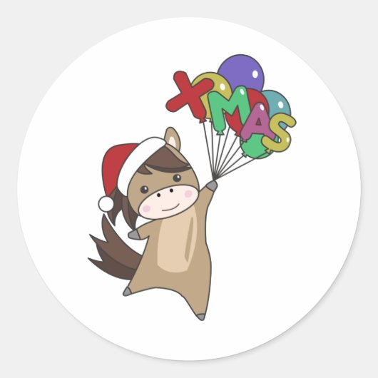 馬ポニークリスマススノーウィンターアニマルズウマ ラウンドシール (正面)