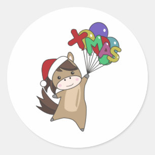 馬ポニークリスマススノーウィンターアニマルズウマ ラウンドシール
