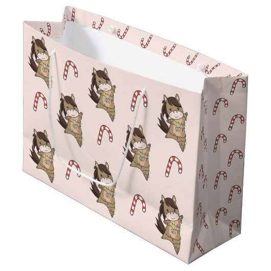 馬ポニークリスマススノーウィンターアニマルズウマ ラージペーパーバッグ (正面アングル)