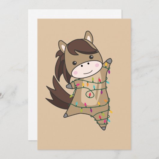 馬ポニークリスマス雪の冬の動物の馬ホ シーズンカード (正面/裏面)