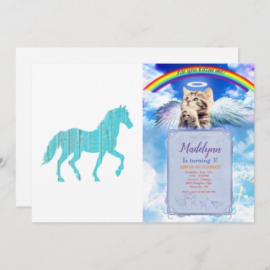 馬ポニー動物のスタリオン、ムスタンシルエット 招待状 (正面/裏面)