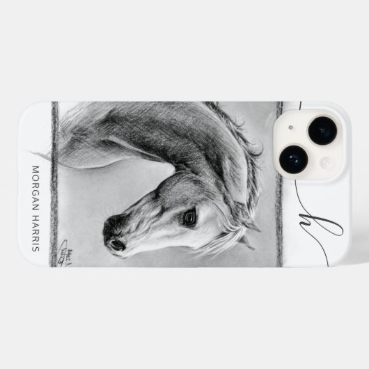 馬ポートレートウマ科の炭スケッチモノグラム Case-Mate iPhoneケース (裏面 (横))