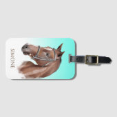 馬ポートレートターコイズ馬術女性のカーボーイカスタム ラゲッジタグ (正面横)