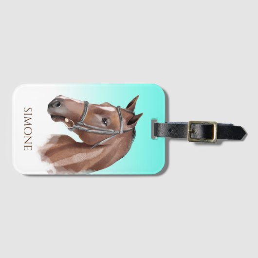 馬ポートレートターコイズ馬術女性のカーボーイカスタム ラゲッジタグ (正面横)
