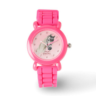 馬ポートレートポニー女の子の時計子供へを見る 腕時計