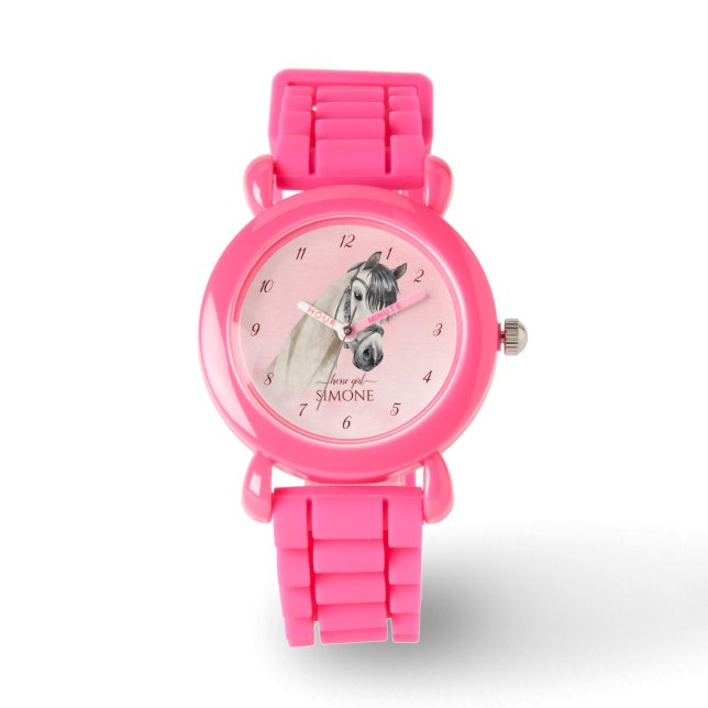 馬ポートレートポニー女の子の時計子供へを見る 腕時計 (正面)