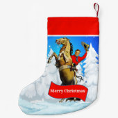 馬メリーなChristmを育てているヴィンテージの西部のカウボーイ スモールクリスマスストッキング (裏面)