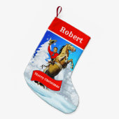 馬メリーなChristmを育てているヴィンテージの西部のカウボーイ スモールクリスマスストッキング (正面 (吊り時))