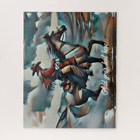 馬モダンに乗るカウボーイ ジグソーパズル (縦)