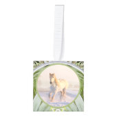 馬モダンペットウマ科の4写真クリスマス キューブオーナメント (正面)