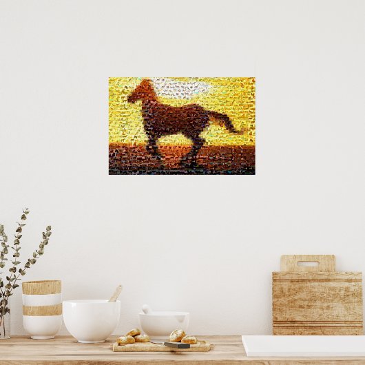 馬モンタージュのモザイクコラージュ ポスター (キッチン)