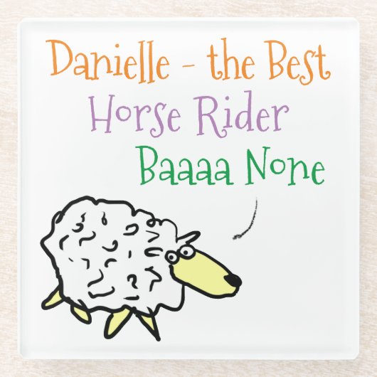 馬ライダーグラスデザインのヒツジ ガラスコースター (正面)