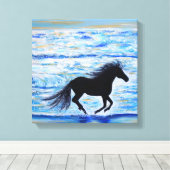 馬ランニングの自由は海の絵画近く キャンバスプリント (インサイチュ (ウッドフロア))